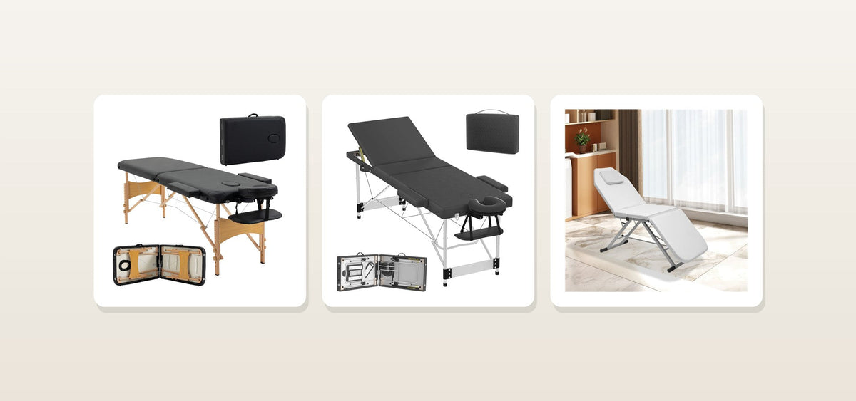 Tables de massage NAYA et AERO et table de soins VELA
