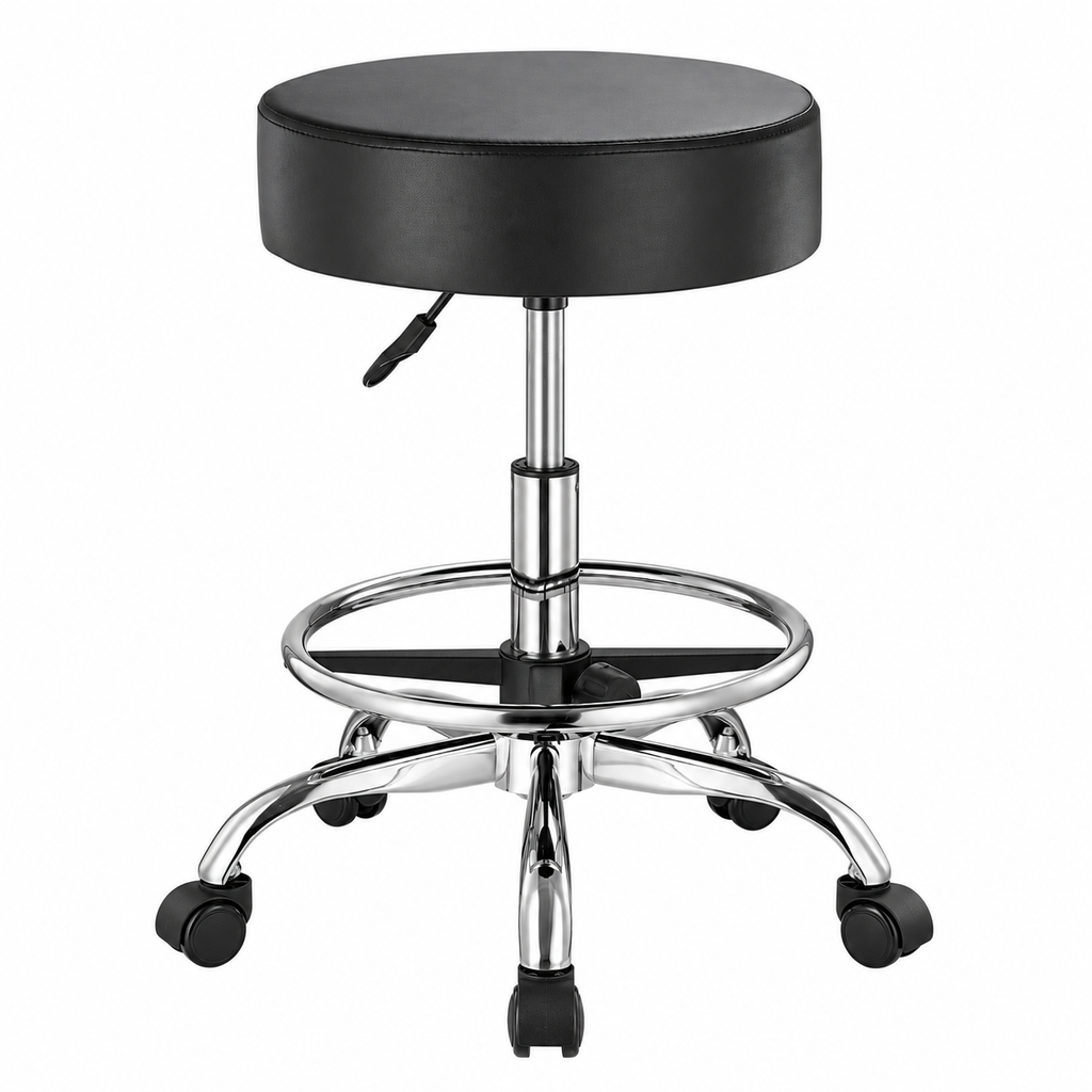 Tabouret de massage rond à roulettes avec repose-pieds