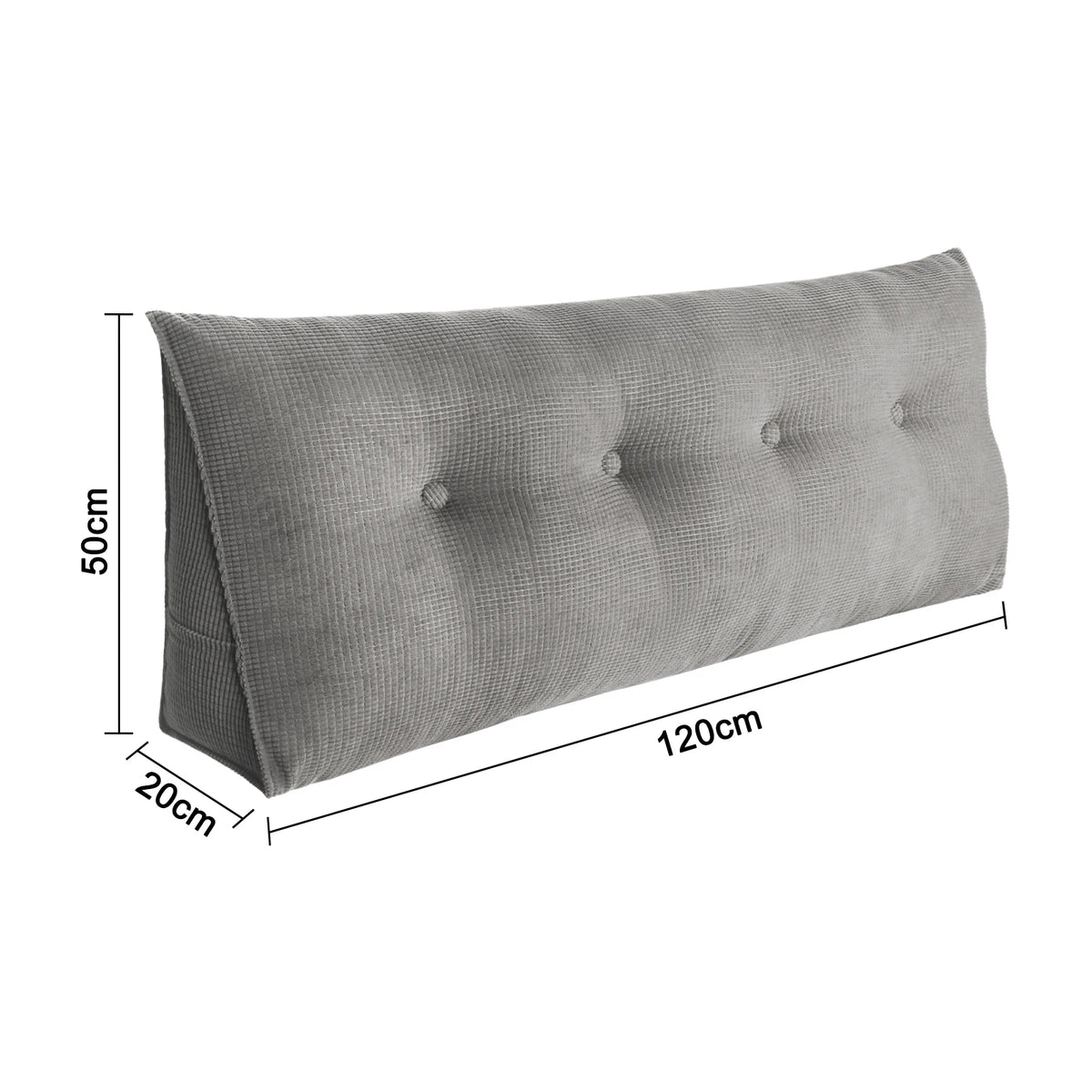 Coussin de dossier long gris 120 cm : 120 × 50 × 20 cm