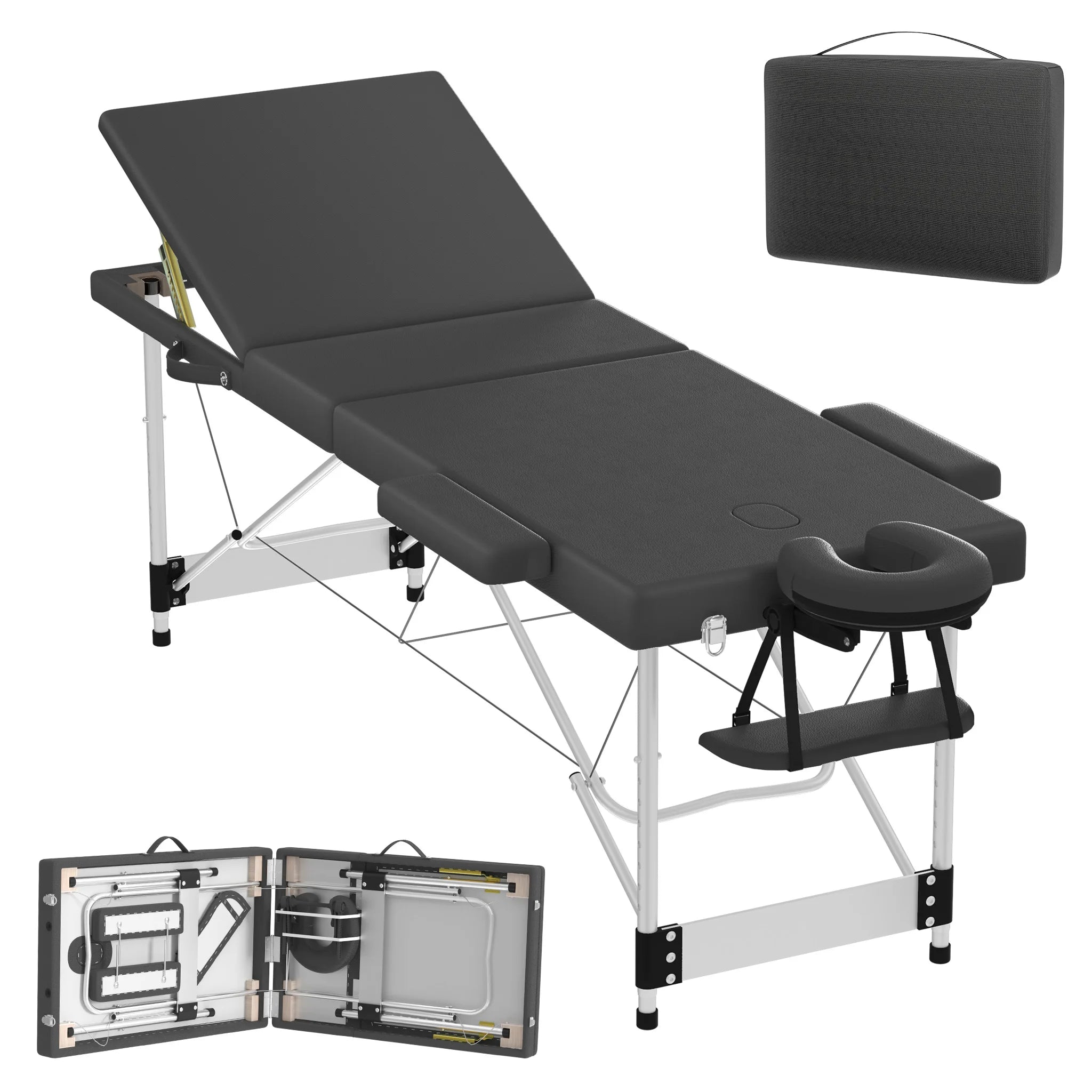 Folding Massage Table with Armrests and Headrest, Portable Massage Table Height-Adjustable 62-83 cm, Lightweight Aluminium Frame, 230 kg Load Capacity, Mobile Salon Bed for Therapy, Spa, Massage and Home Beauty