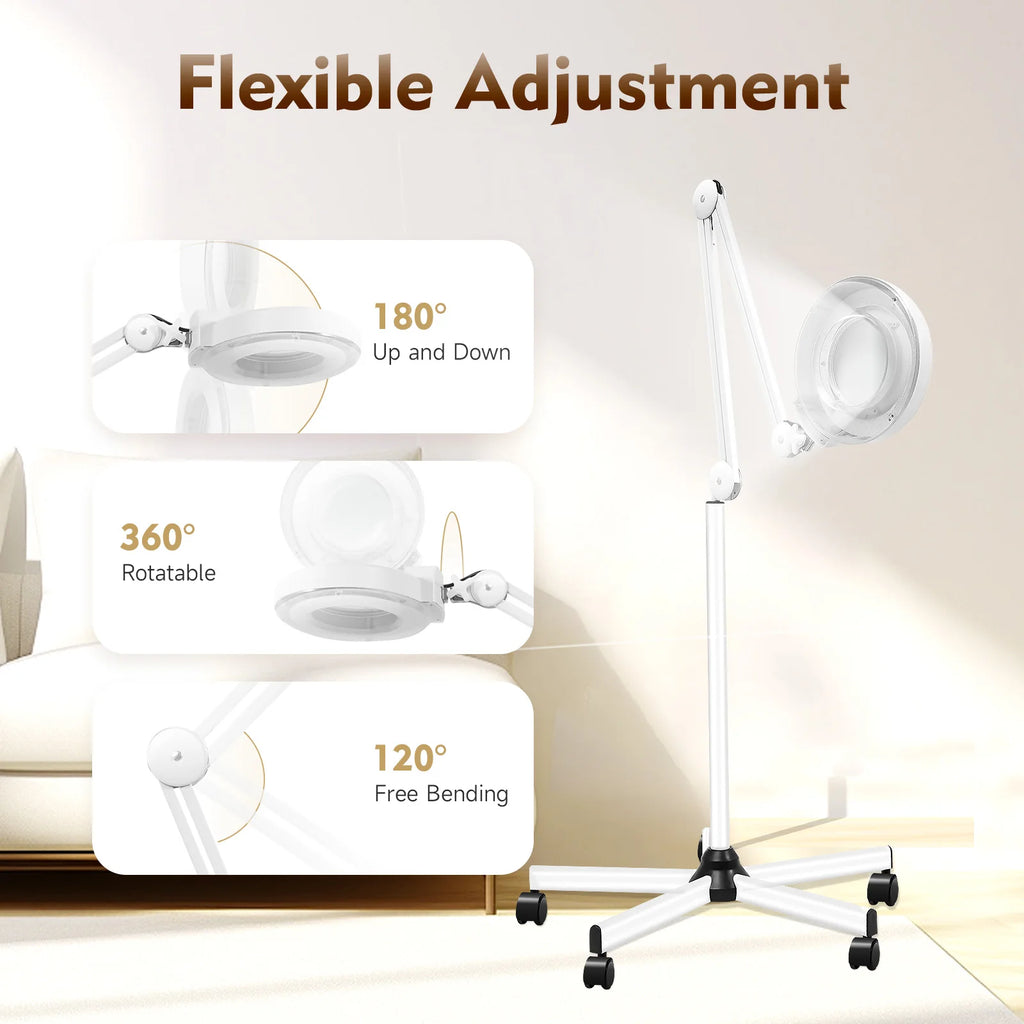 Réglages de la lampe loupe : inclinaison 180°, rotation 360°
