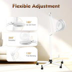 Réglages de la lampe loupe : inclinaison 180°, rotation 360°
