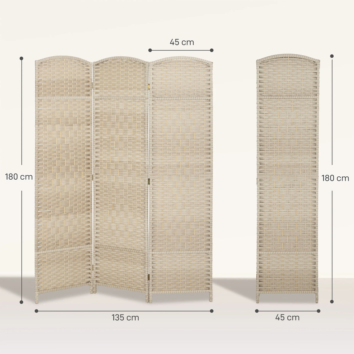 Dimensions du paravent : 135 × 180 cm, panneau de 45 cm