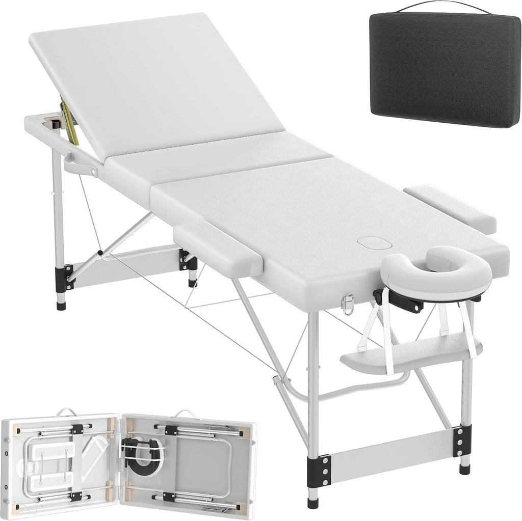 Folding Massage Table with Armrests and Headrest, Portable Massage Table Height-Adjustable 62-83 cm, Lightweight Aluminium Frame, 230 kg Load Capacity, Mobile Salon Bed for Therapy, Spa, Massage and Home Beauty