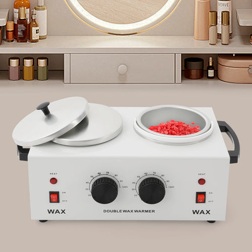 Chauffe-cire double, un pot ouvert avec de la cire en grains (cire non incluse)