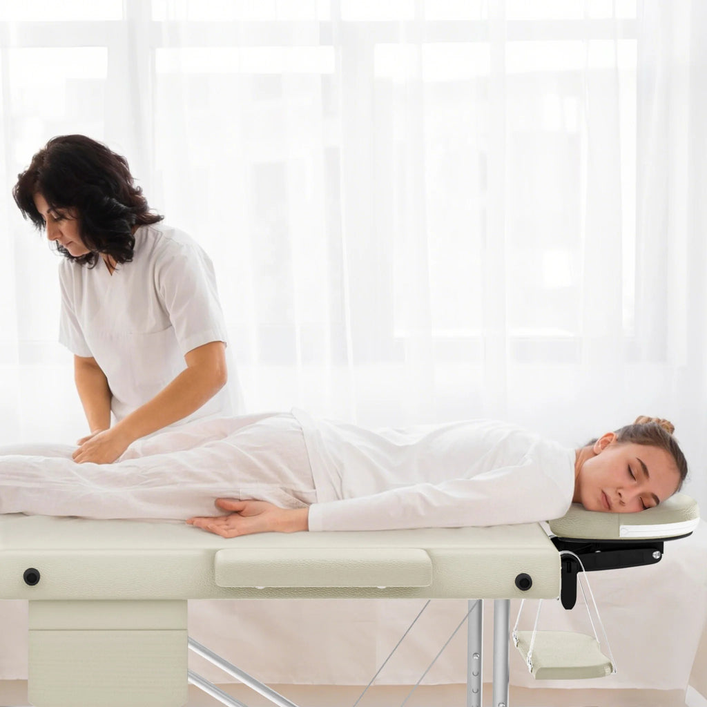 Folding Massage Table with Armrests and Headrest, Portable Massage Table Height-Adjustable 62-83 cm, Lightweight Aluminium Frame, 230 kg Load Capacity, Mobile Salon Bed for Therapy, Spa, Massage and Home Beauty