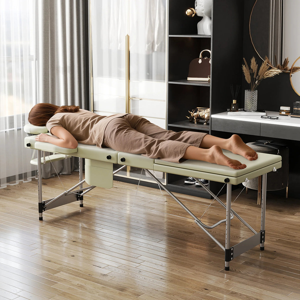 Folding Massage Table with Armrests and Headrest, Portable Massage Table Height-Adjustable 62-83 cm, Lightweight Aluminium Frame, 230 kg Load Capacity, Mobile Salon Bed for Therapy, Spa, Massage and Home Beauty