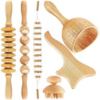 Kit de madérothérapie 6 pièces en bois : 3 rouleaux, ventouse, spatule et champignon