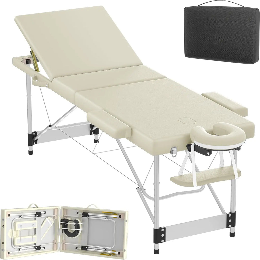 Folding Massage Table with Armrests and Headrest, Portable Massage Table Height-Adjustable 62-83 cm, Lightweight Aluminium Frame, 230 kg Load Capacity, Mobile Salon Bed for Therapy, Spa, Massage and Home Beauty