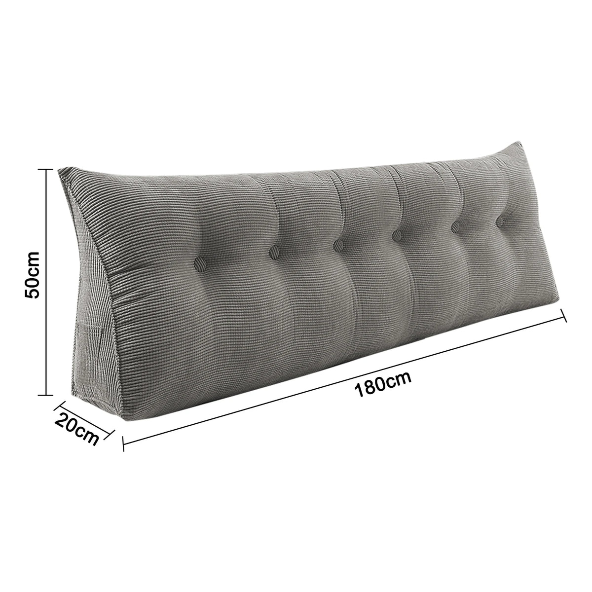 Coussin de dossier long gris 180 cm : 180 × 50 × 20 cm