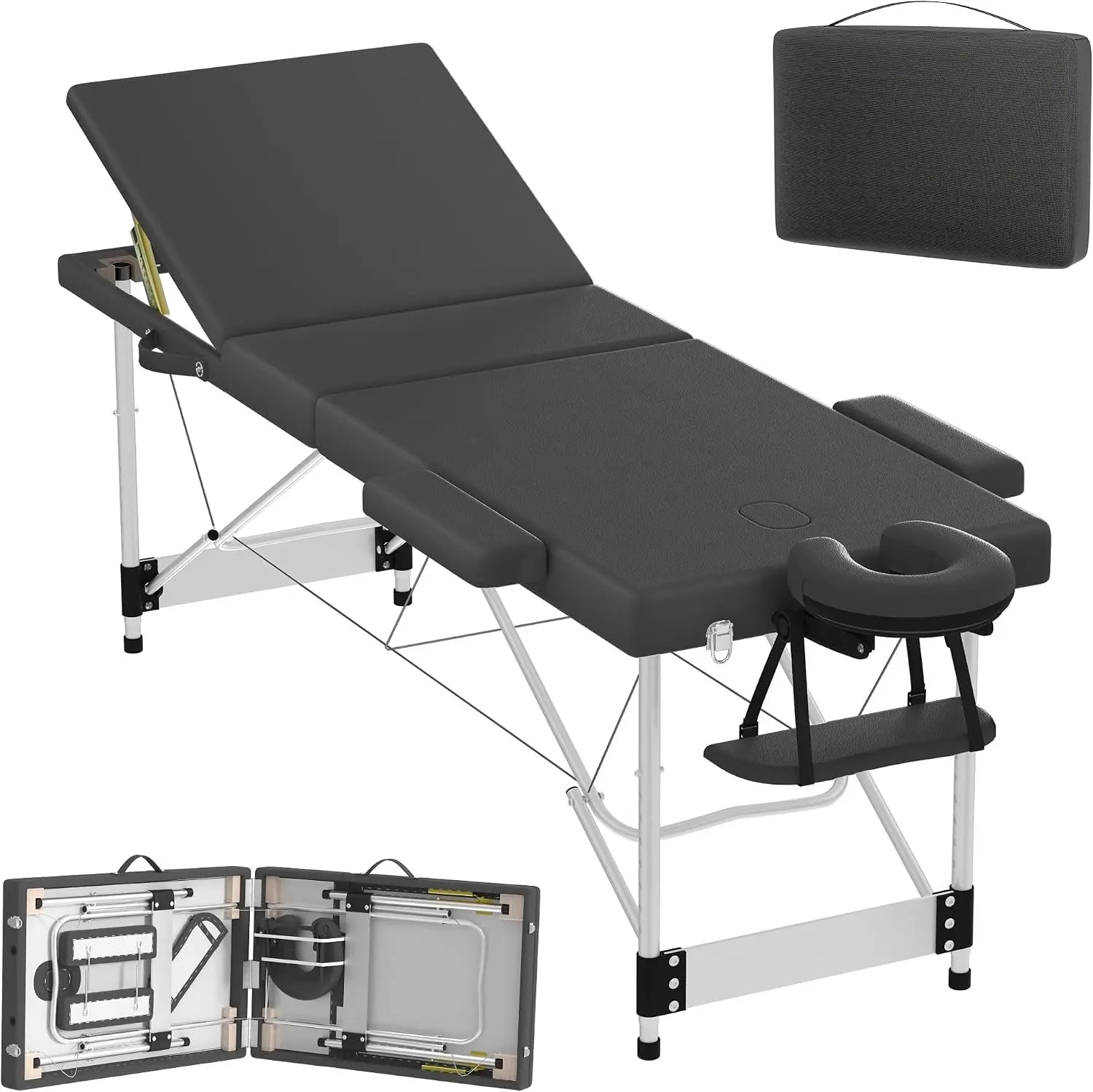 Folding Massage Table with Armrests and Headrest, Portable Massage Table Height-Adjustable 62-83 cm, Lightweight Aluminium Frame, 230 kg Load Capacity, Mobile Salon Bed for Therapy, Spa, Massage and Home Beauty