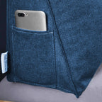 Poche latérale du coussin de dossier long bleu