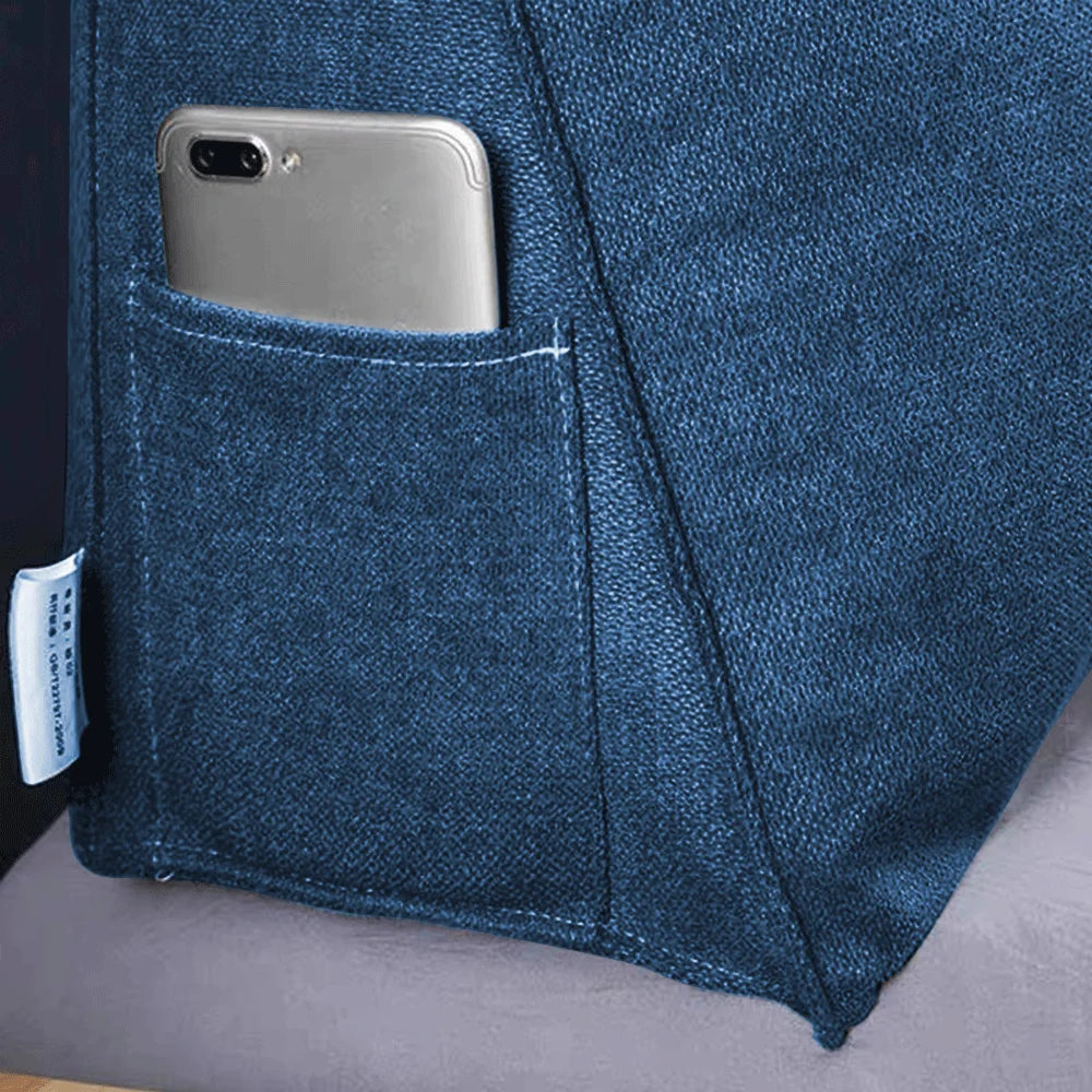 Poche latérale du coussin de dossier long bleu