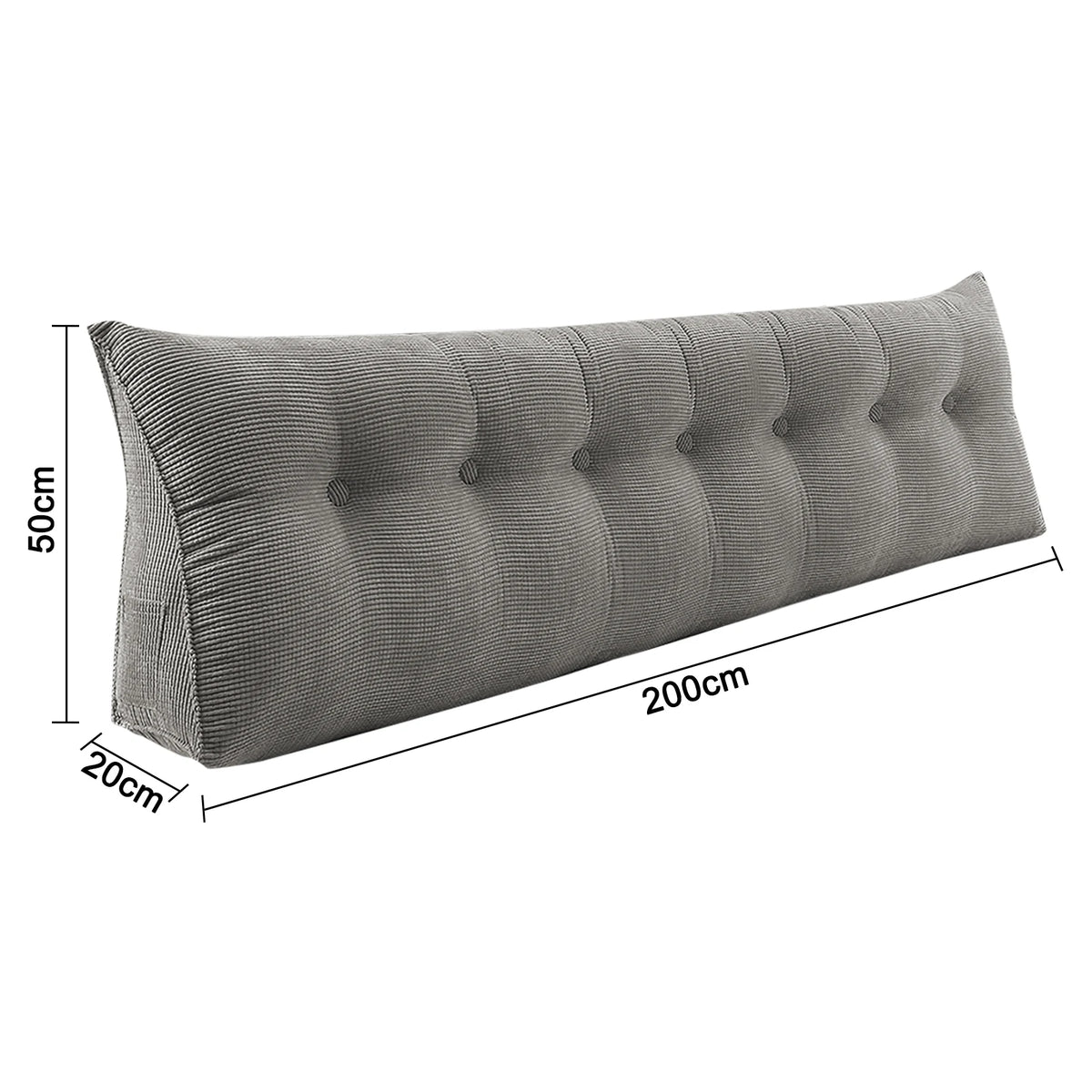 Coussin de dossier long gris 200 cm : 200 × 50 × 20 cm