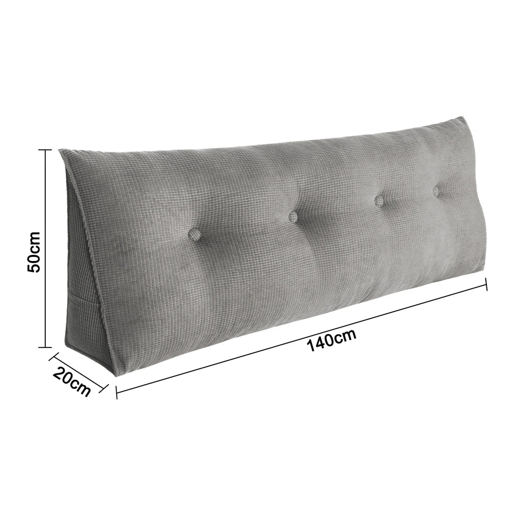 Coussin de dossier long gris 140 cm : 140 × 50 × 20 cm