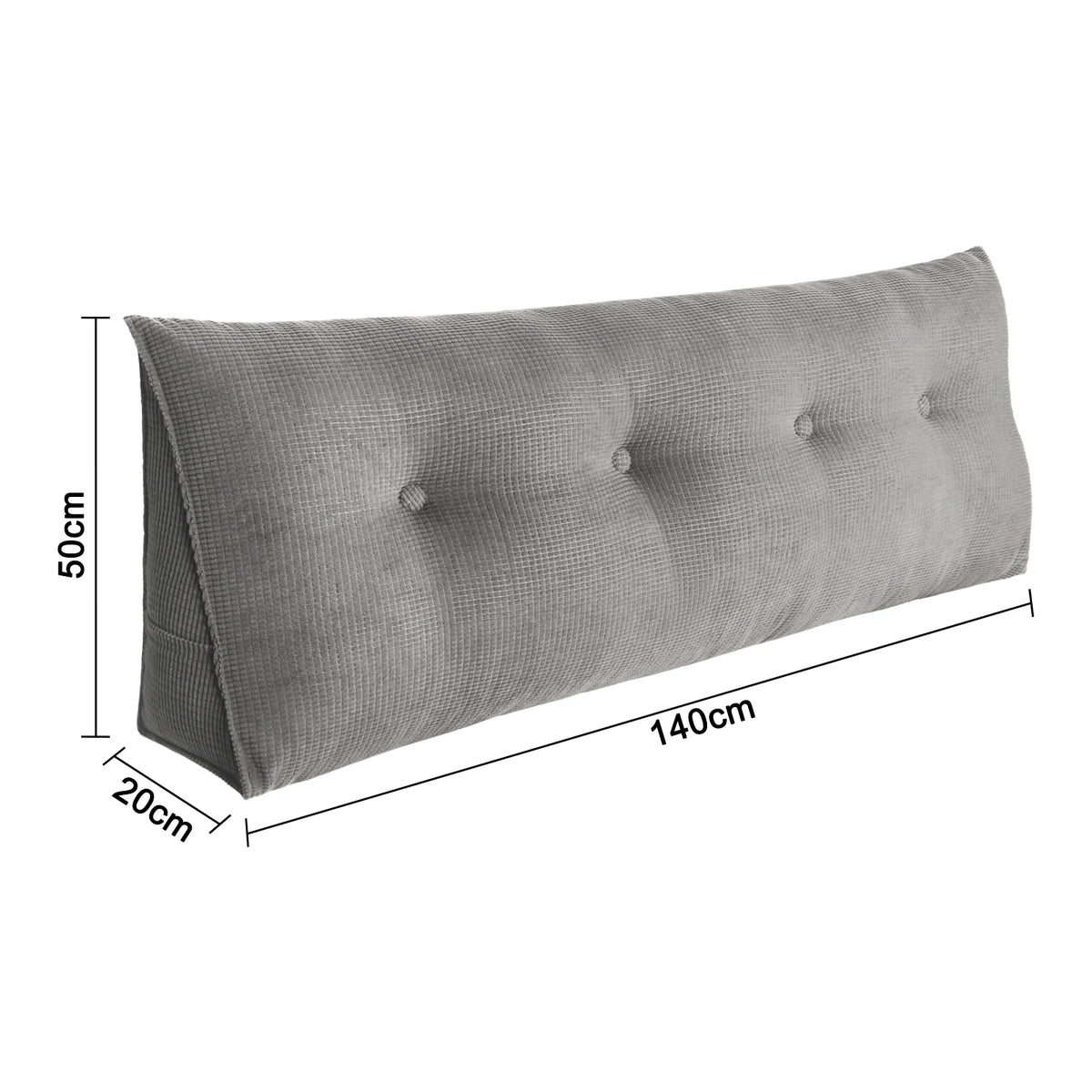 Coussin de dossier long gris 140 cm : 140 × 50 × 20 cm