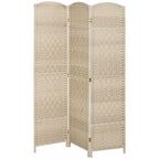 Paravent en bois 3 panneaux tressés, coloris chêne