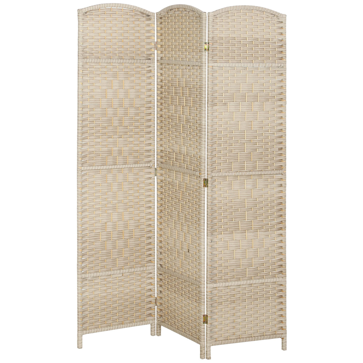 Paravent en bois 3 panneaux tressés, coloris chêne