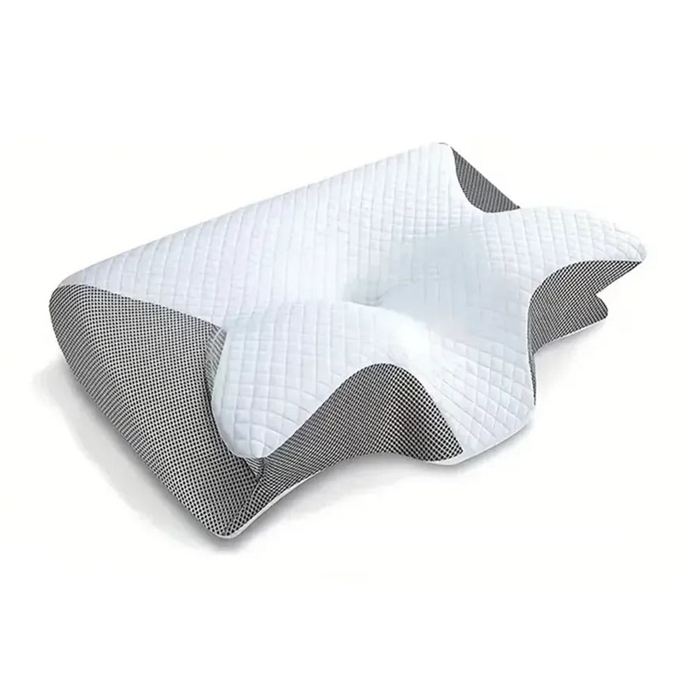 Oreiller cervical NeckCloud Blanc-Gris : dessus blanc, côtés gris