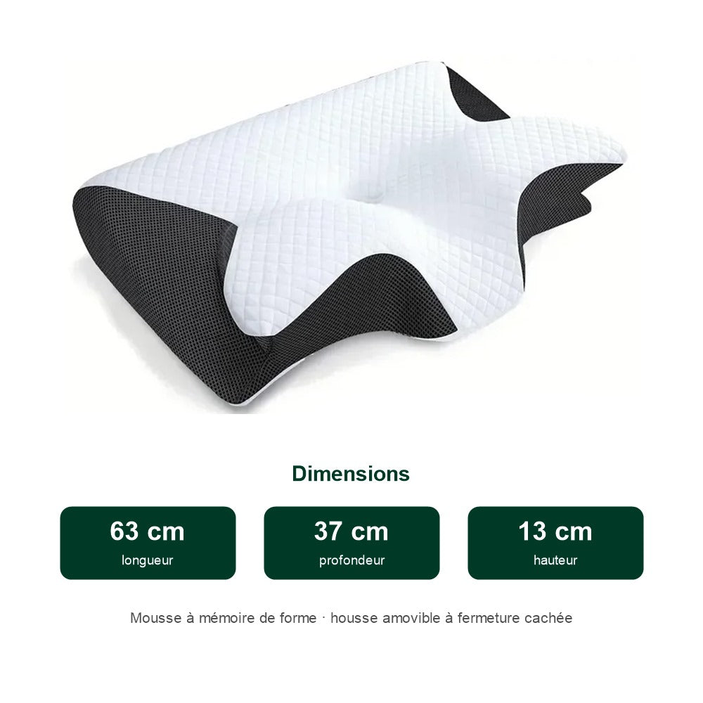 Dimensions de l'oreiller NeckCloud : 63 × 37 × 13 cm
