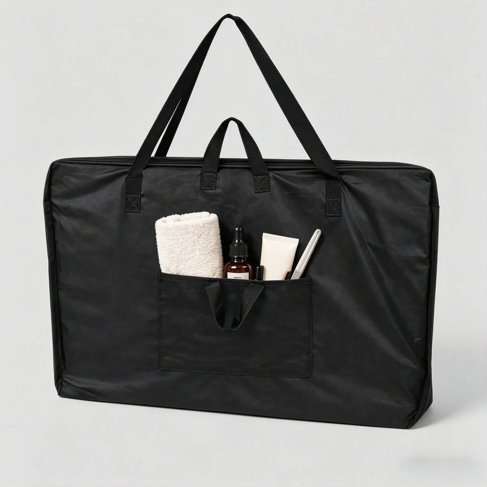 Sac de transport noir pour table de massage pliante, poche avant (accessoires visibles non inclus)